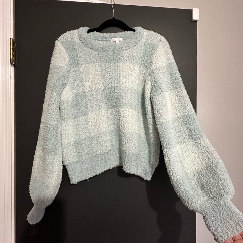 LC Lauren Conrad Light Blue and White Checkered Sweater